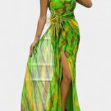 Aylin Vestido Maxi Asimétrico con Estampado Vibrante