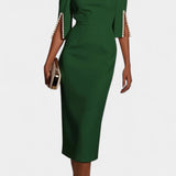 Reece Vestido Midi con Perlas y Cuello Redondo