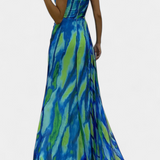 Aylin Vestido Maxi Asimétrico con Estampado Vibrante