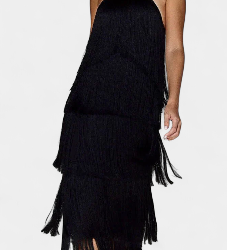 Saidey Vestido con Flecos y Espalda Descubierta