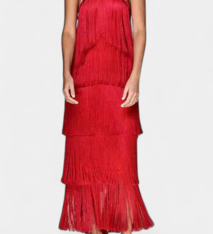 Saidey Vestido con Flecos y Espalda Descubierta