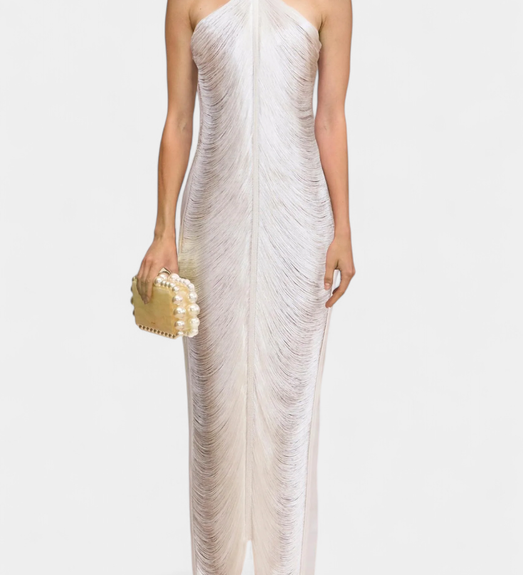 Jianna Vestido Halter con Flecos Metálicos
