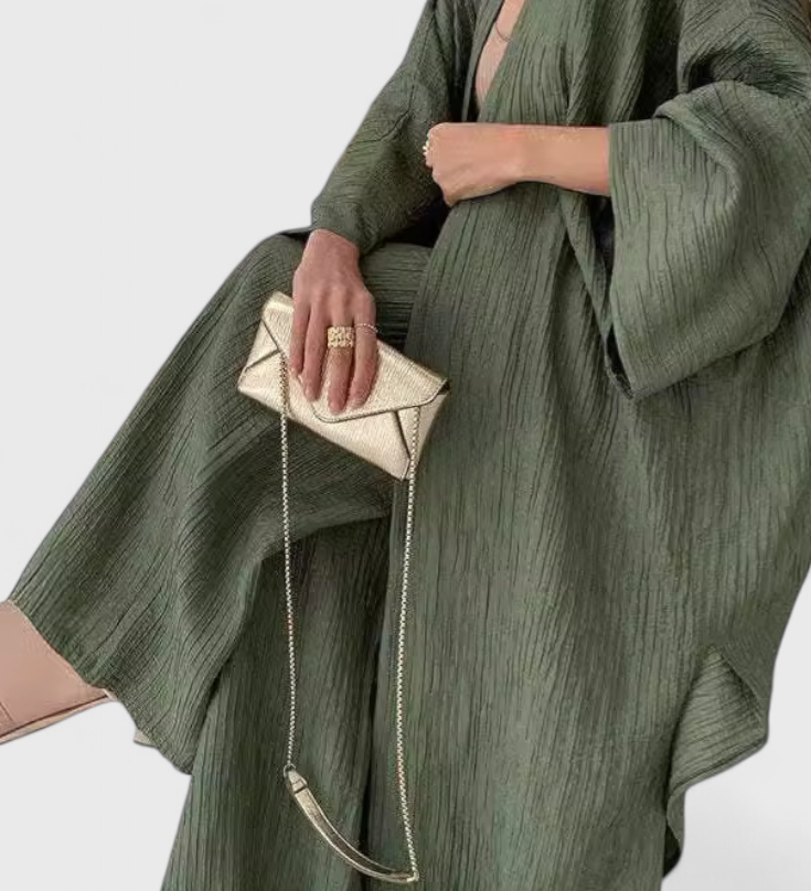 Caspian Conjunto Relajado de Dos Piezas con Kimono Largo