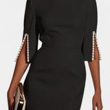 Reece Vestido Midi con Perlas y Cuello Redondo