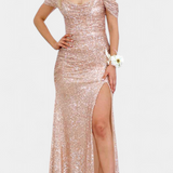 Molinas Vestido de Sirena Off-Shoulder con Lentejuelas