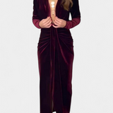LaVerna Vestido Largo de Terciopelo Dorado con Cuello en V