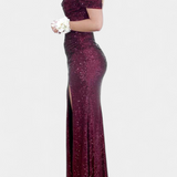 Molinas Vestido de Sirena Off-Shoulder con Lentejuelas