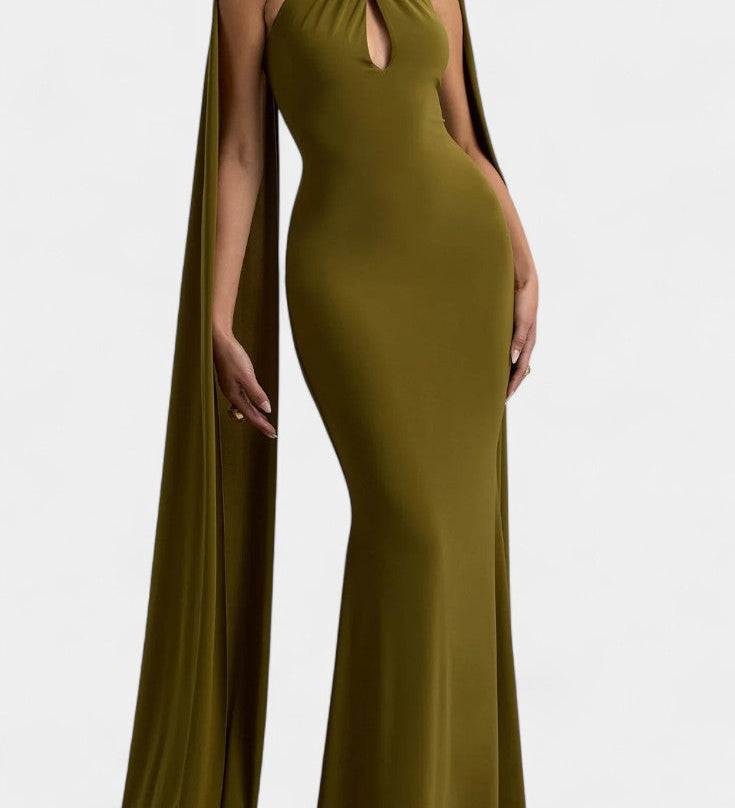 Faffienia Vestido Maxi con Escote Halter y Corte en Forma de Llave