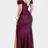 Molinas Vestido de Sirena Off-Shoulder con Lentejuelas