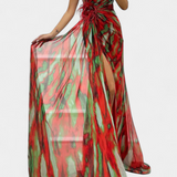 Aylin Vestido Maxi Asimétrico con Estampado Vibrante