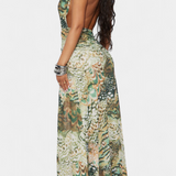 Zephyra Vestido Maxi Halter de Encaje con Abertura
