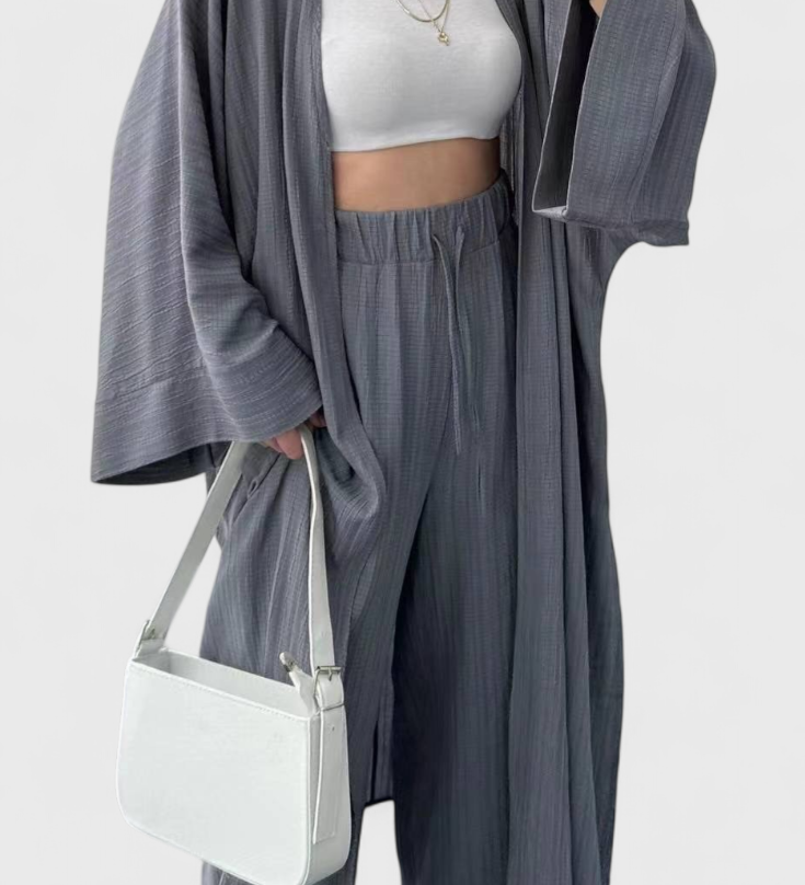 Caspian Conjunto Relajado de Dos Piezas con Kimono Largo